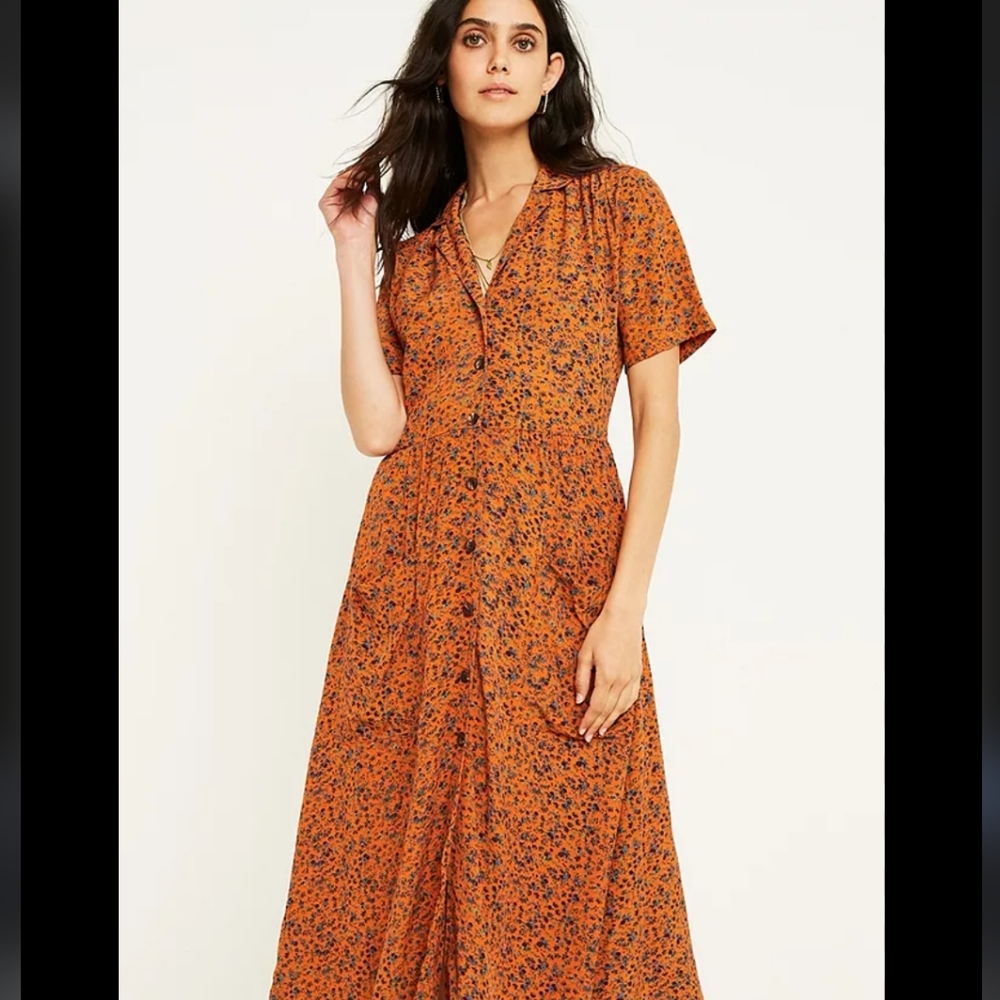 UO Floral Print Midi Shirt Dress